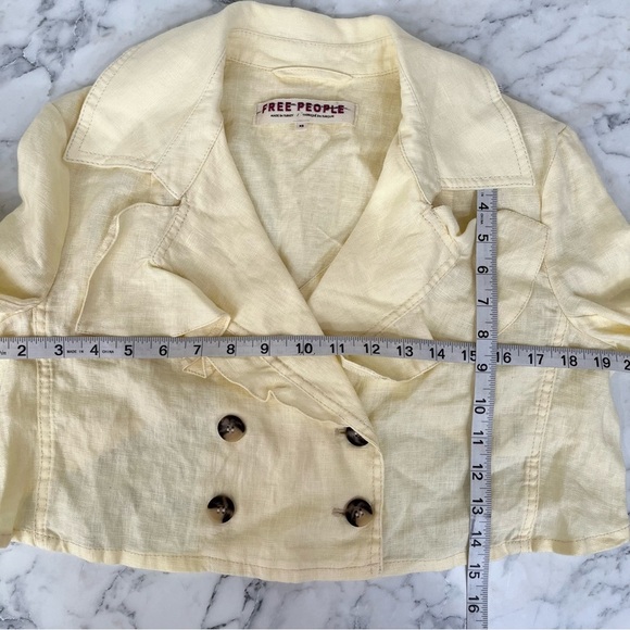 Free People Crossover Back Bennie Linen Double Breasted Blazer Butter Yellow - Picture 11 of 11